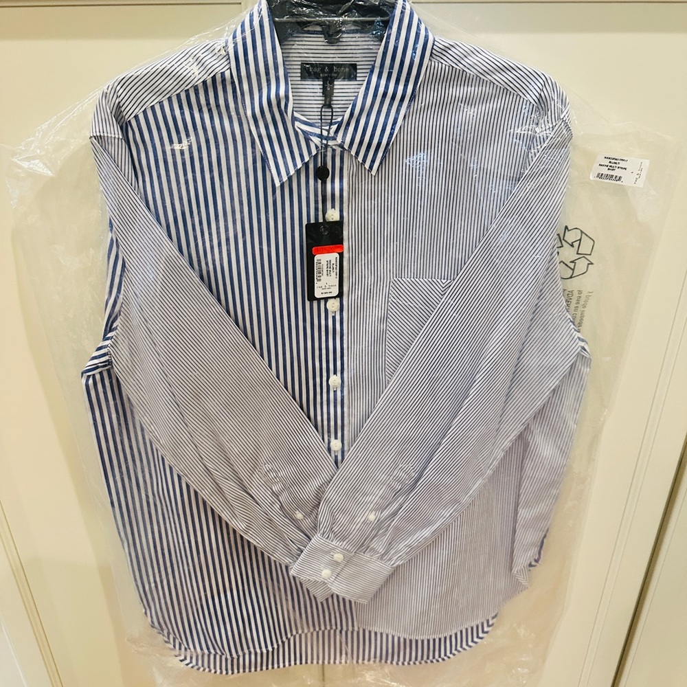 NWT: rag & bone, Women’s Blue Striped Shirt, Size L